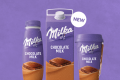 Arla's Milka chocolate milk is available in three formats: a 220ml cup, a 250ml PET bottle, and a 750ml carton. Image: Arla Foods
